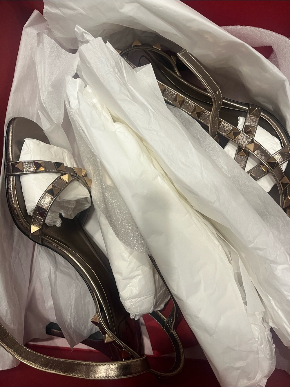 Valentino Stud-Embellished Metallic Slingback Sandals - Bronze, size 35.5 - Picture 3 of 8